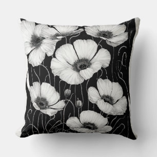 White Poppies abstract Throw Pillow