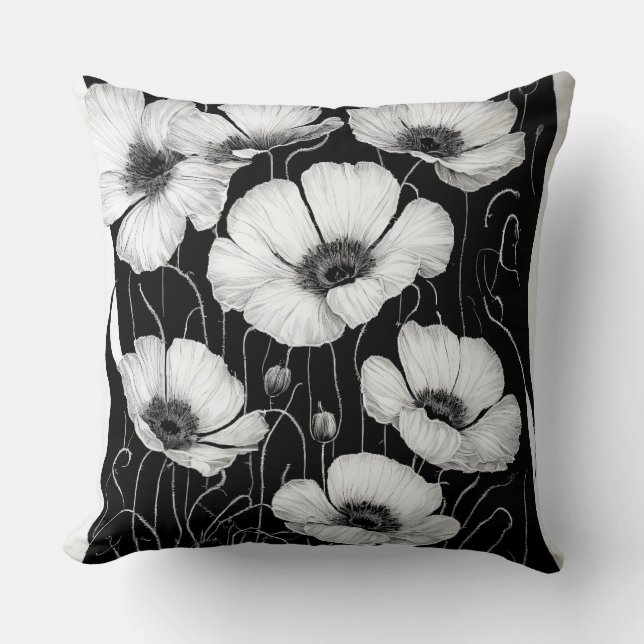 White Poppies abstract Throw Pillow (Front)