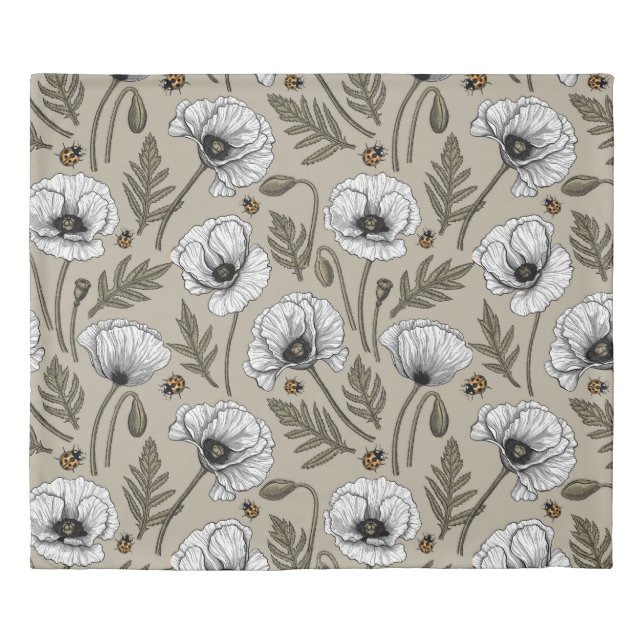 White poppies and ladybugs duvet cover (Front)