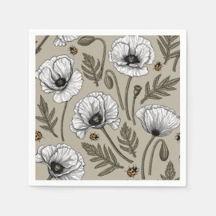 White poppies and ladybugs napkins