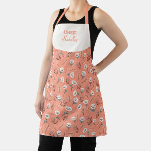 White Poppies Custom Name Apron