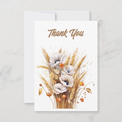 White Poppies Ears of Wheat Ukraine Style Thank You Card