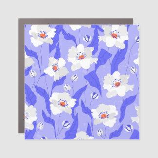 White Poppies: Hand-Drawn Purple Seamless Car Magnet
