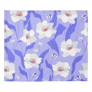 White Poppies: Hand-Drawn Purple Seamless Duvet Cover