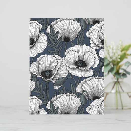 White poppies on navy (Standing Front)