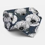 White poppies on navy neck tie