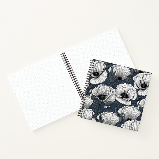 White poppies on navy notebook (Inside)