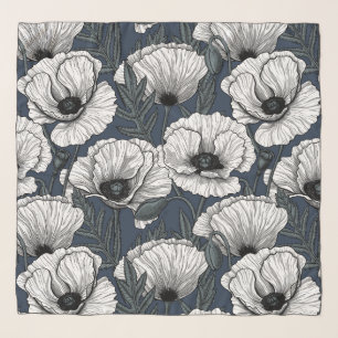 White poppies on navy scarf