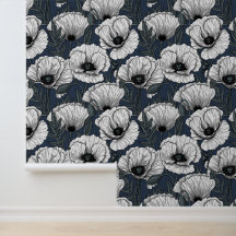 White poppies on navy