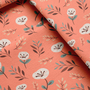 White Poppies on Red Fabric