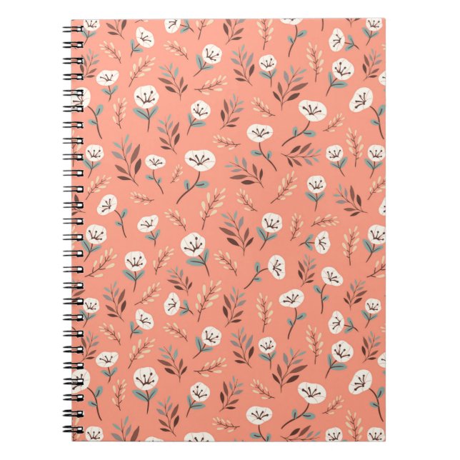 White Poppies on Vibrant Red Cover Notebook (Front)