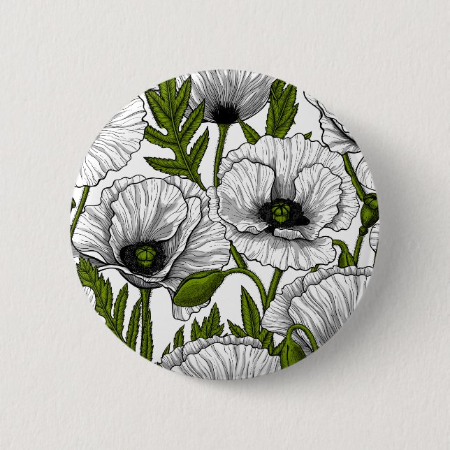 White poppies on white button (Front)