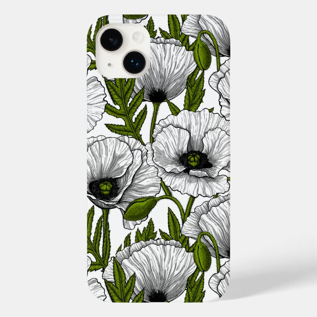 White poppies on white Case-Mate iPhone case (Back)