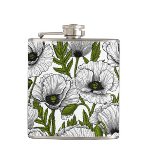 White poppies on white flask