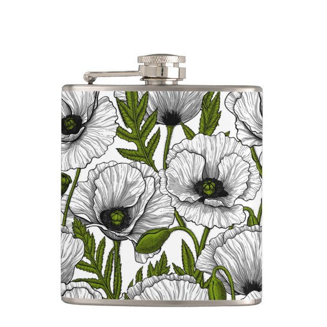 White poppies on white flask (Front)