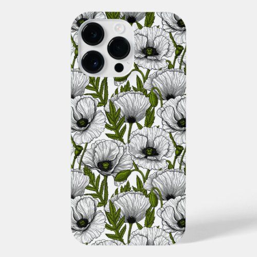 White poppies on white iPhone 14 pro max case