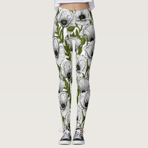 White poppies on white leggings