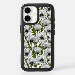 White poppies on white iPhone 16 case