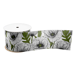 White poppies on white satin ribbon