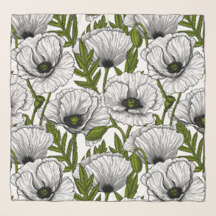 White poppies on white scarf