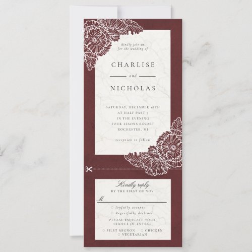 White poppies red floral wedding invitation rsvp