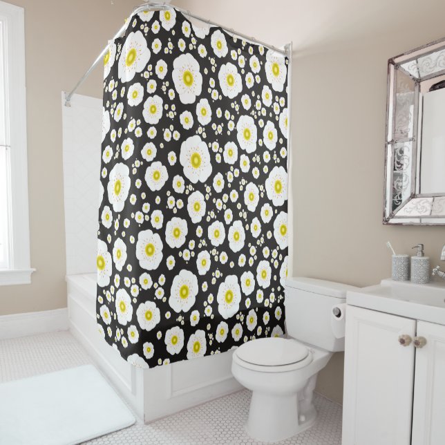 White Poppies Shower Curtain (In Situ)