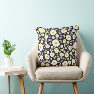 White Poppies Square Throw Pillow