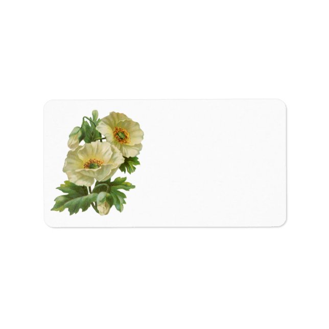 White Poppies Vintage Floral Address Labels (Front)