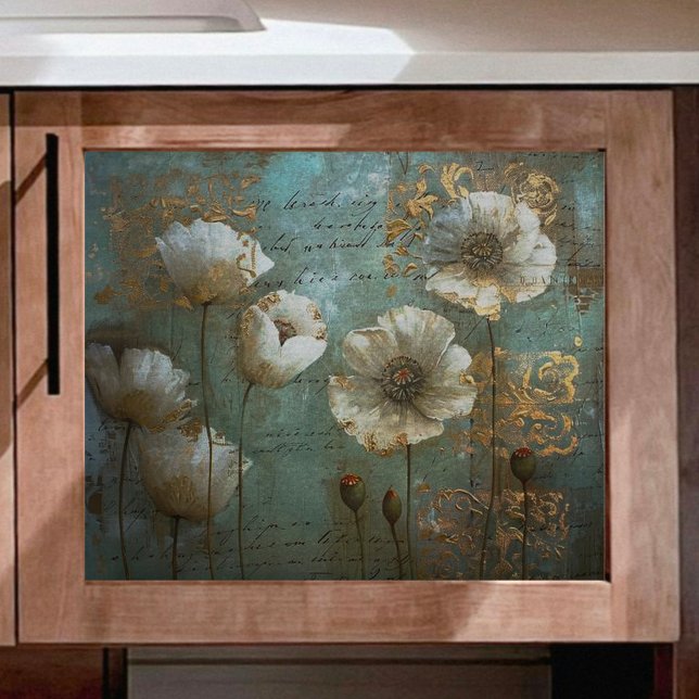 White Poppies with Teal Decoupage Tissue Paper (Creator Uploaded)