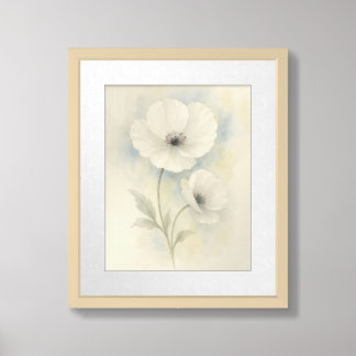 White Poppy at Dawn – Watercolor Floral Botanical Framed Art