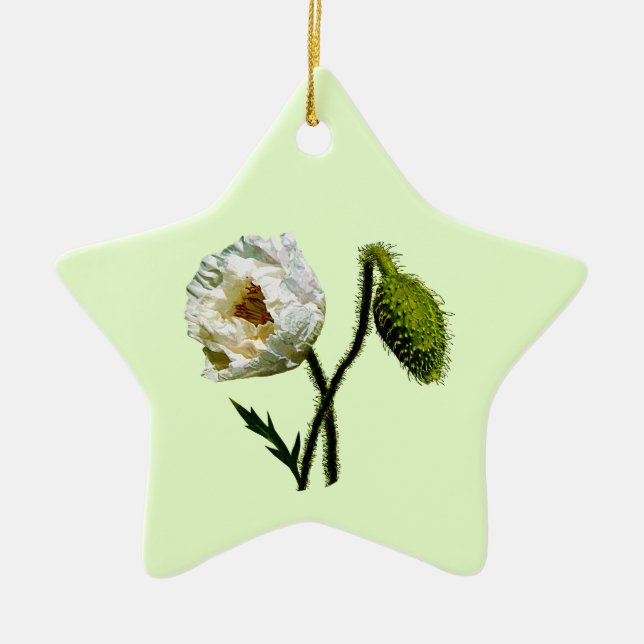 White Poppy Ceramic Ornament (Front)