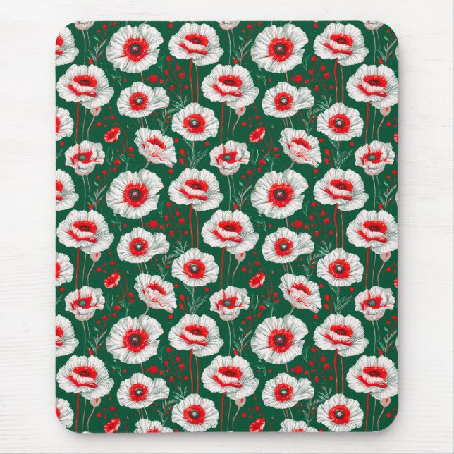 🌸 White Poppy Floral Desk 🌸 Mouse Pad (Front)