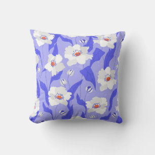 White poppy flowers seamless pattern. Beautiful ha Throw Pillow