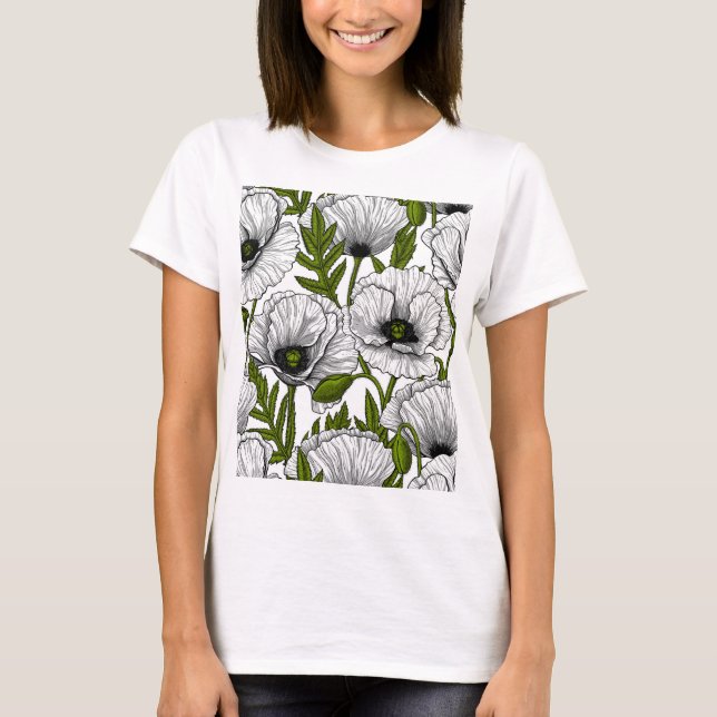 White poppy garden T-Shirt (Front)