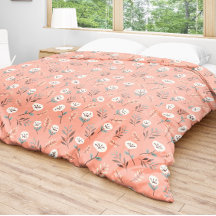 White poppy pattern duvet cover red background