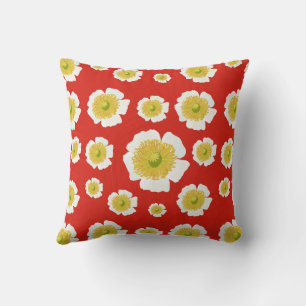 White Poppy Throw Pillow