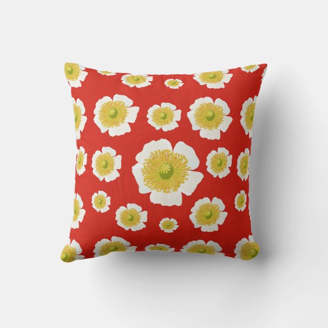 White Poppy Throw Pillow (Back)