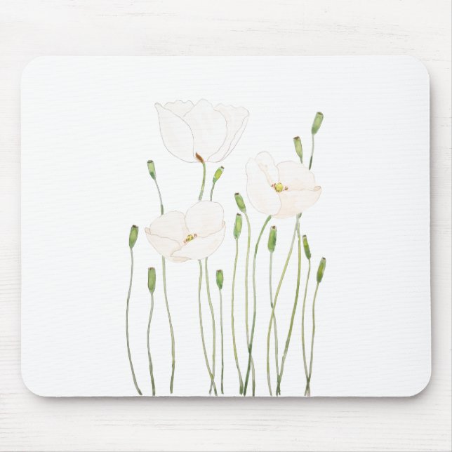 white poppy watercolor mouse pad (Front)