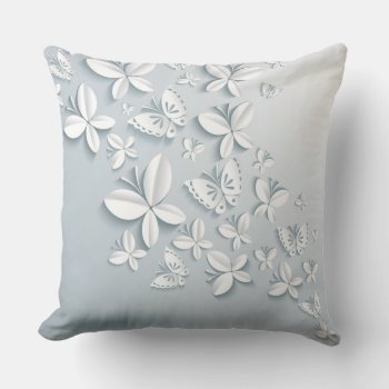 White Popup Butterflies Throw Pillow by FantasyPillows at Zazzle