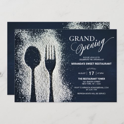 White Powdered Sugar Restaurant Grand Opening Invitation