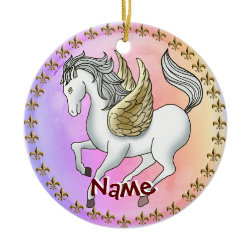 White Prancing Pegasus Unicorn Ceramic Ornament