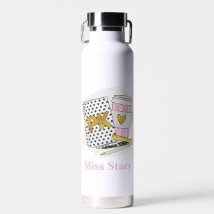 White Pre K Teacher School Polka Dot Custom Water Bottle