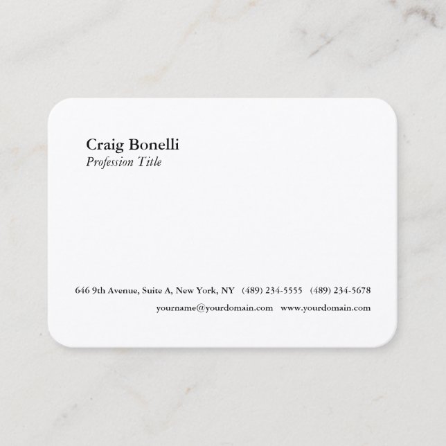 White Premium Silk Minimalist Modern Professional Business Card (Front)