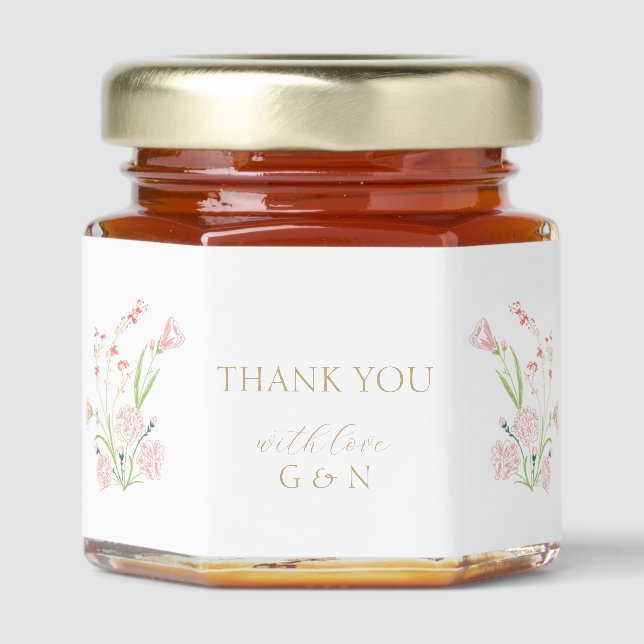 White | Pretty Floral Wildflower Wedding Honey Jar Favors (Front)