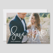 White Pretty Hand Lettering Photo Save the Date