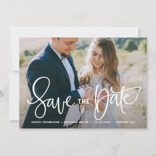 White Pretty Hand Lettering Photo Save the Date