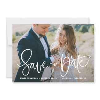 White Pretty Hand Lettering Photo Save the Date