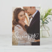 White Pretty Hand Lettering Photo Save the Date II (Standing Front)