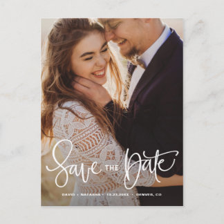 White Pretty Hand Lettering Photo Save the Date II Announcement Postcard