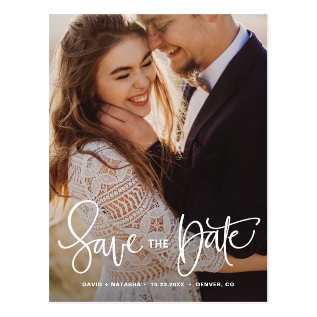 White Pretty Hand Lettering Photo Save The Date II Postcard